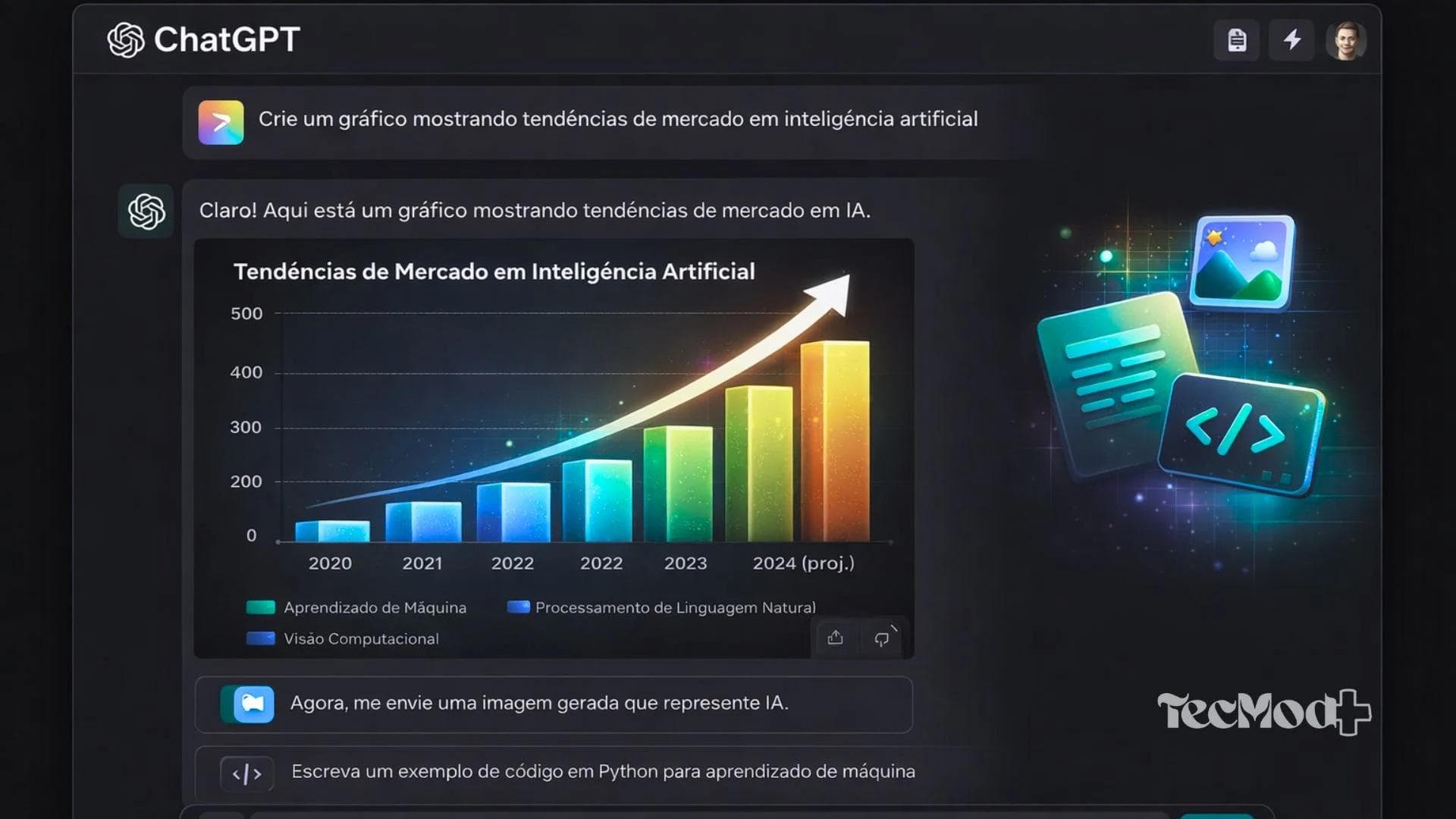 Interface do ChatGPT como exemplo de produto desenvolvido pela OpenAI.