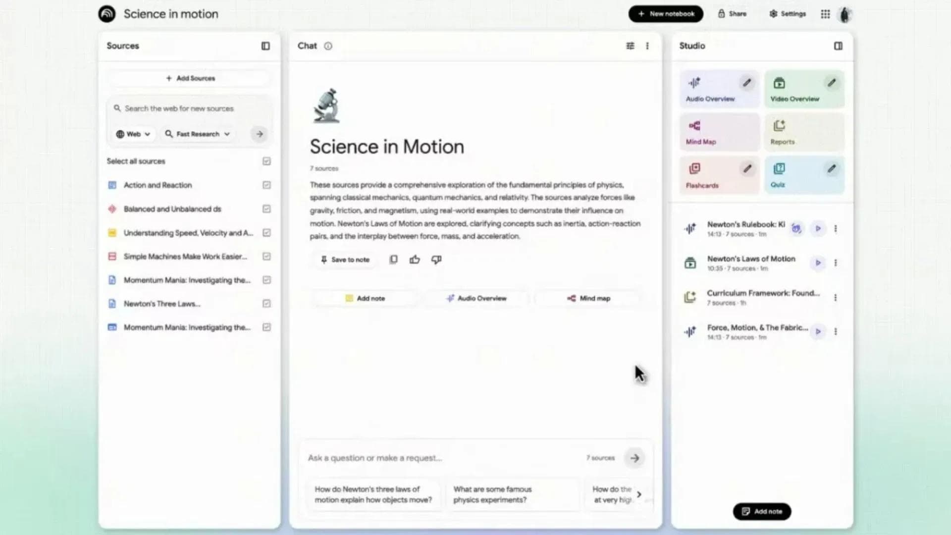 Interface do Deep Research do NotebookLM.